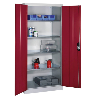Stahlschrank 8921-052 S10340 lichtgrau, rubinrot 93,0 x 50,0 x 195,0 cm, aufgebaut